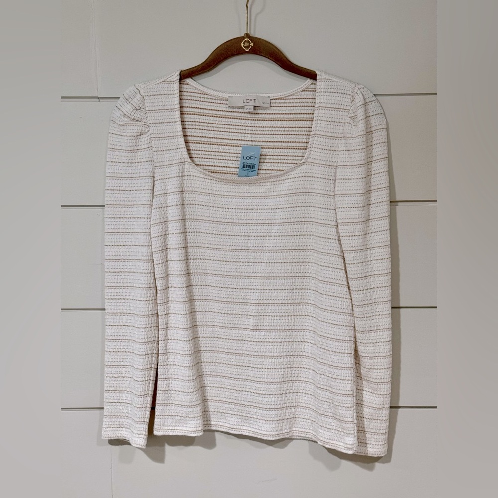 NEW LOFT Sparkle Puff Sleeve Square Neck Top Size SP